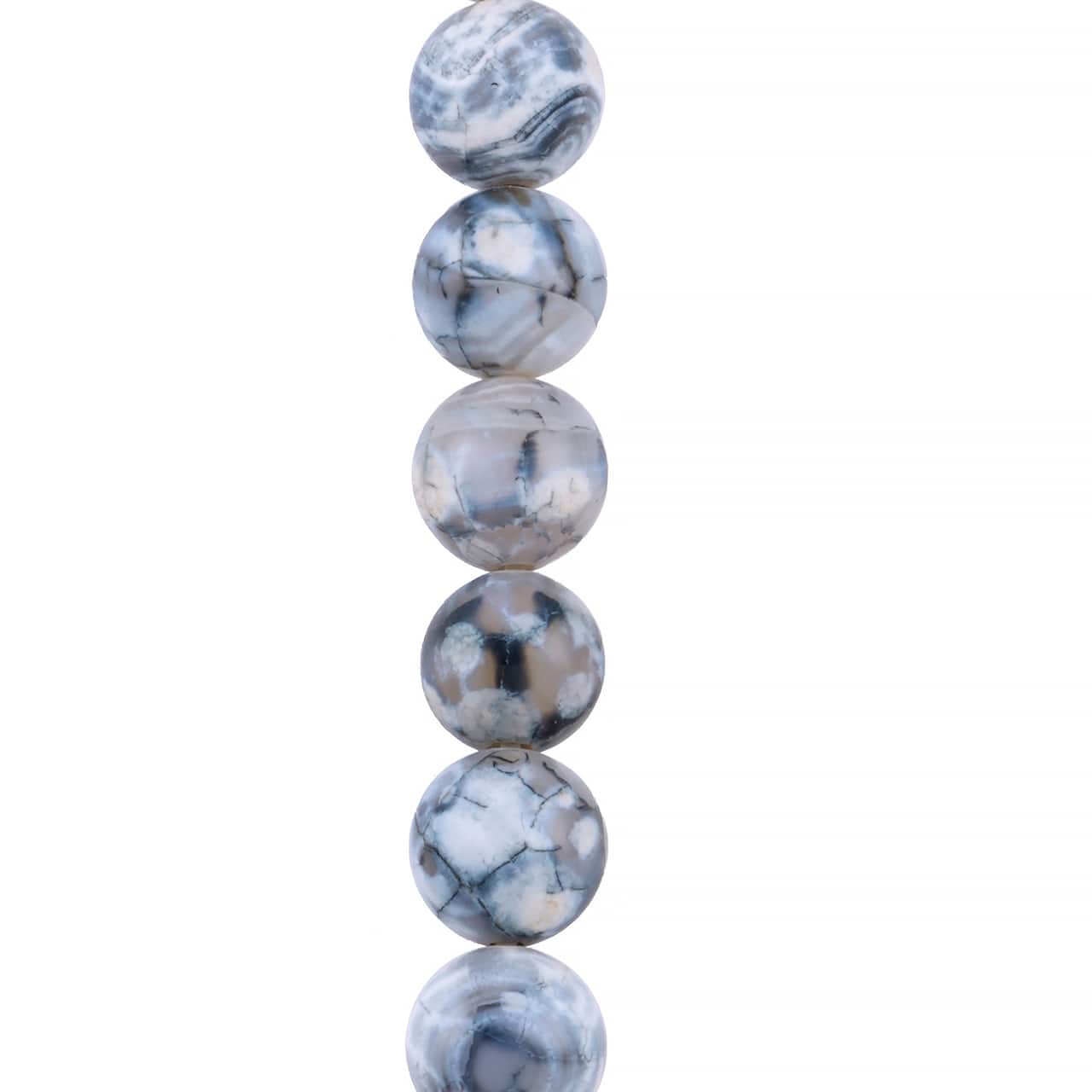12 Pack: Black & White Fire Agate Round Beads by Bead Landing™
